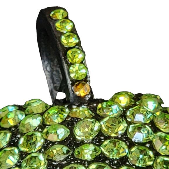 Green Rhinestone Heart Pendant 1.5"‎ Black Metal Puffy 3D Charm Pave Jewelry - Picture 3 of 5